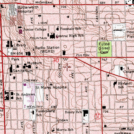 Topographic Map of City of Grand Rapids, MI