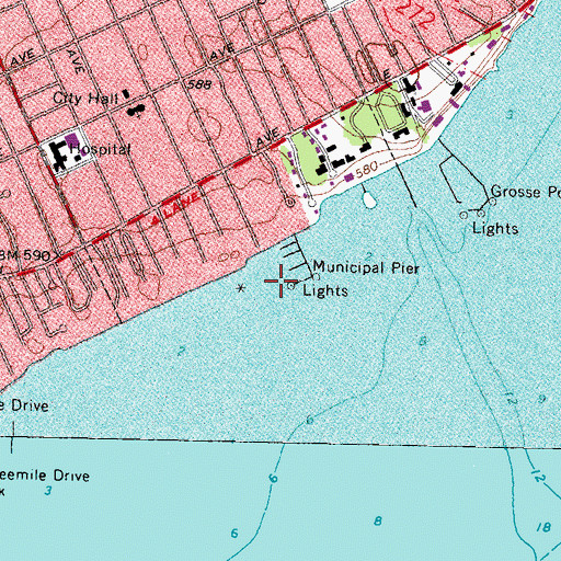 Topographic Map of City of Grosse Pointe, MI