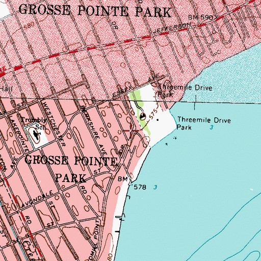 Topographic Map of City of Grosse Pointe Park, MI