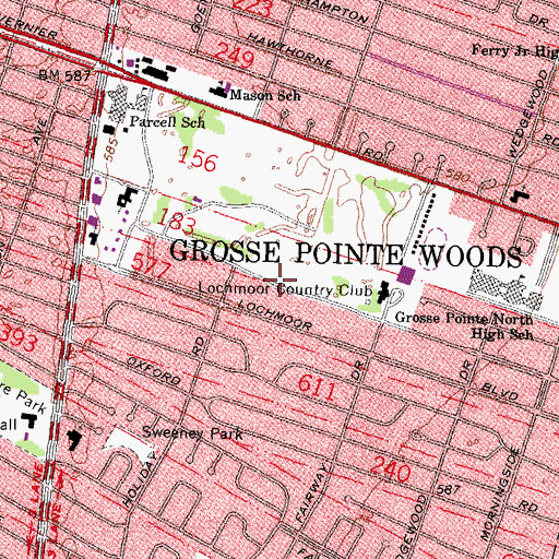 Topographic Map of City of Grosse Pointe Woods, MI