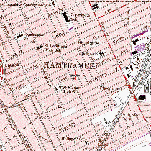 Topographic Map of City of Hamtramck, MI