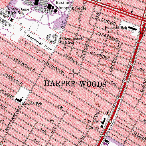 Topographic Map of City of Harper Woods, MI