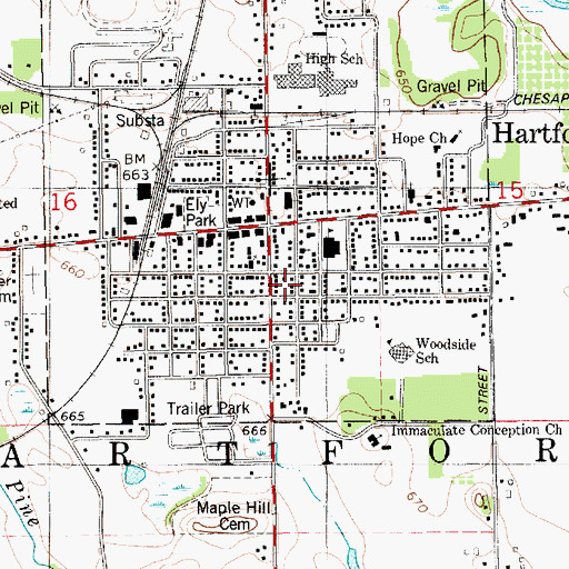 Topographic Map of City of Hartford, MI