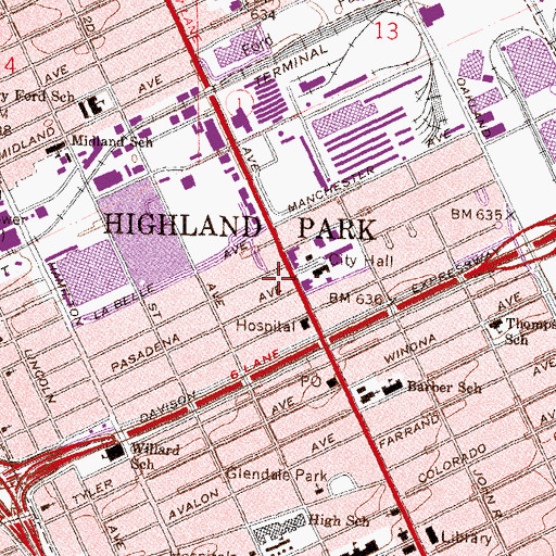 Topographic Map of City of Highland Park, MI