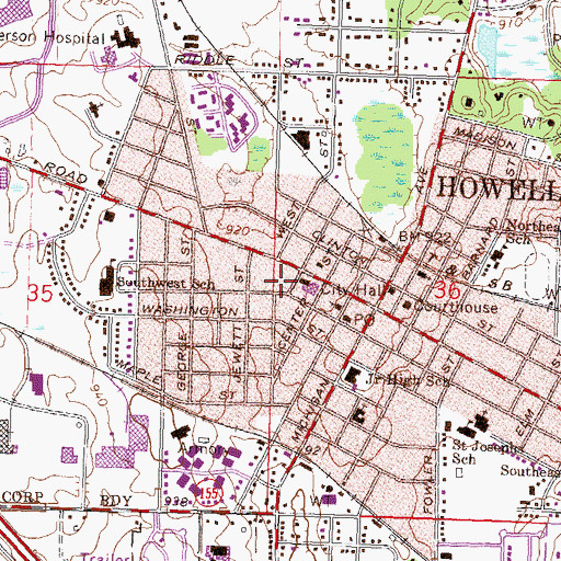 Topographic Map of City of Howell, MI