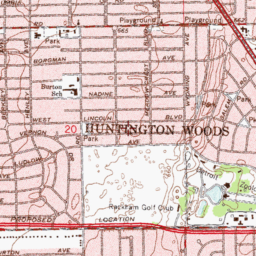 Topographic Map of City of Huntington Woods, MI