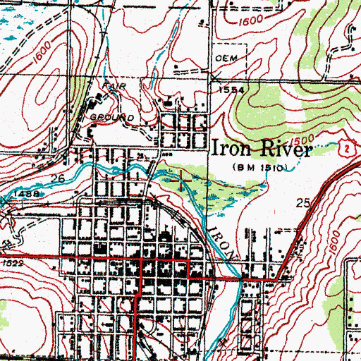 Topographic Map of City of Iron River, MI