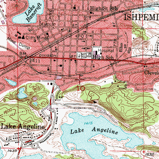 Topographic Map of City of Ishpeming, MI