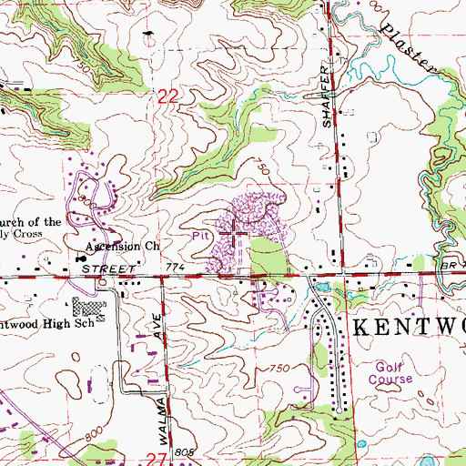 Topographic Map of City of Kentwood, MI
