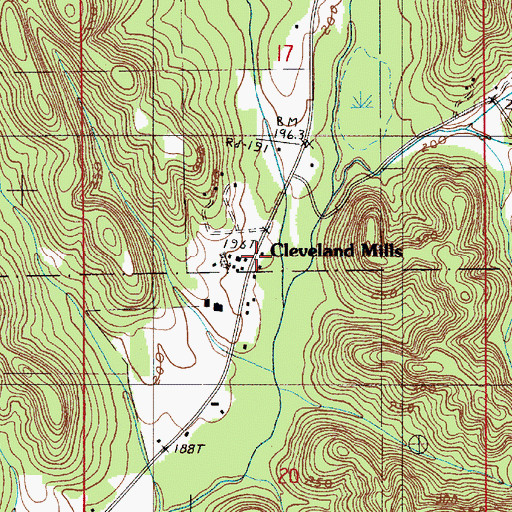 Topographic Map of Cleveland Mills Church, AL