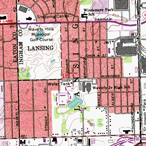 Topographic Map of Charter Township of Lansing, MI