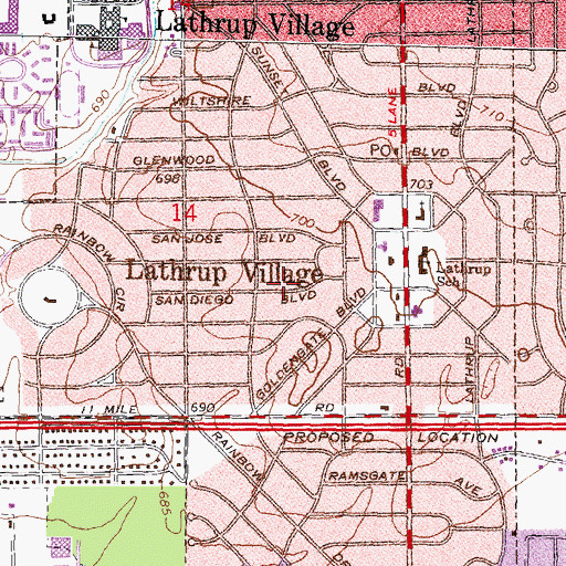 Topographic Map of City of Lathrup Village, MI
