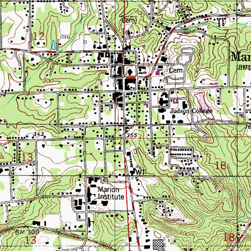 Topographic Map of First Baptist Church, AL
