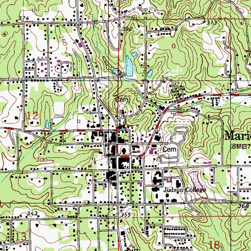 Topographic Map of First Methodist Church, AL