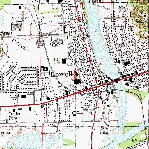 Topographic Map of City of Lowell, MI