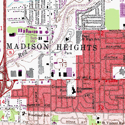Topographic Map of City of Madison Heights, MI