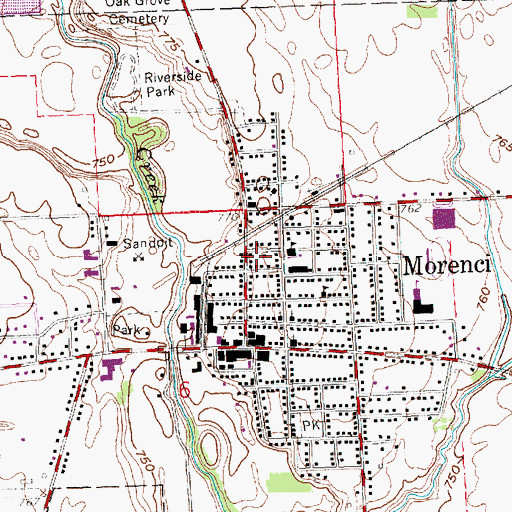 Topographic Map of City of Morenci, MI