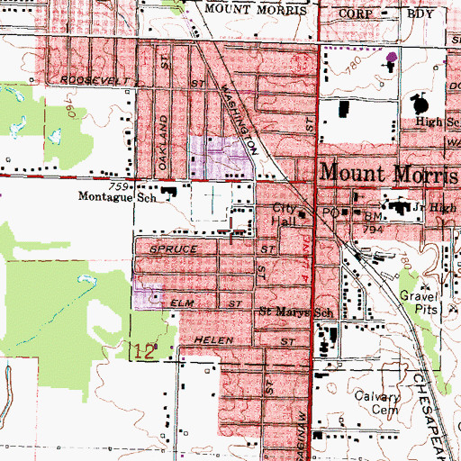 Topographic Map of City of Mount Morris, MI