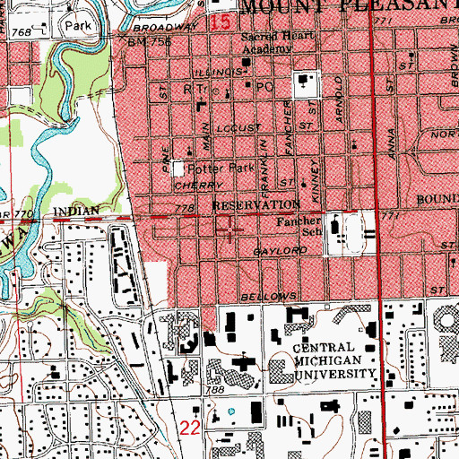Topographic Map of City of Mount Pleasant, MI