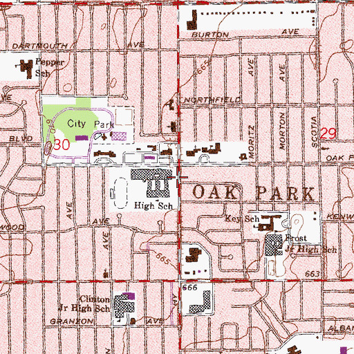 Topographic Map of City of Oak Park, MI