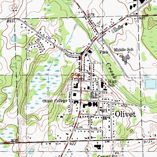 Topographic Map of City of Olivet, MI