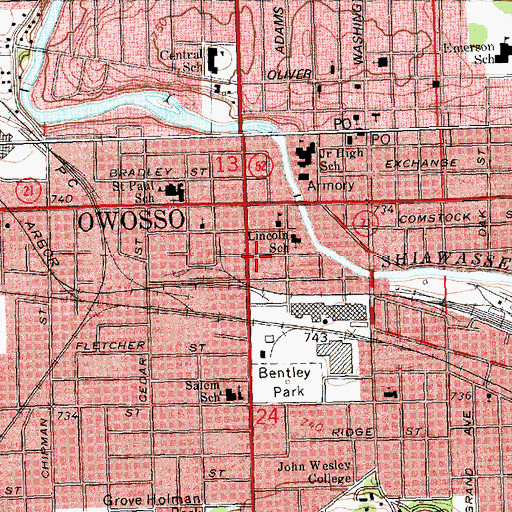 Topographic Map of City of Owosso, MI
