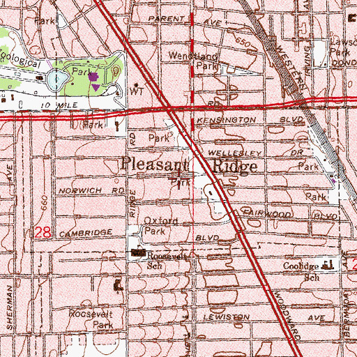 Topographic Map of City of Pleasant Ridge, MI