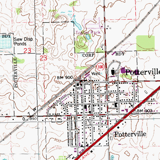 Topographic Map of City of Potterville, MI