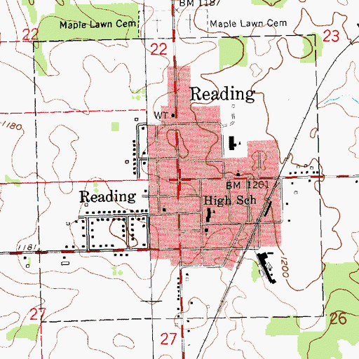 Topographic Map of City of Reading, MI