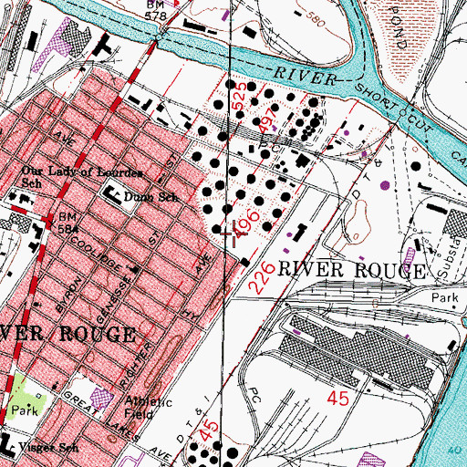 Topographic Map of City of River Rouge, MI