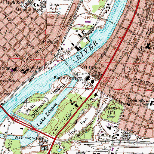 Topographic Map of City of Saginaw, MI
