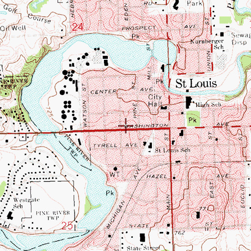 Topographic Map of City of Saint Louis, MI