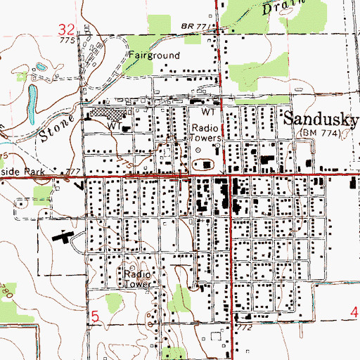 Topographic Map of City of Sandusky, MI
