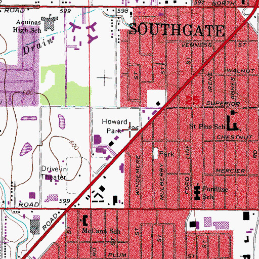 Topographic Map of City of Southgate, MI