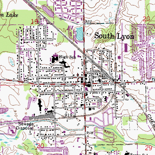 Topographic Map of City of South Lyon, MI
