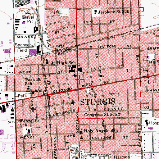 Topographic Map of City of Sturgis, MI