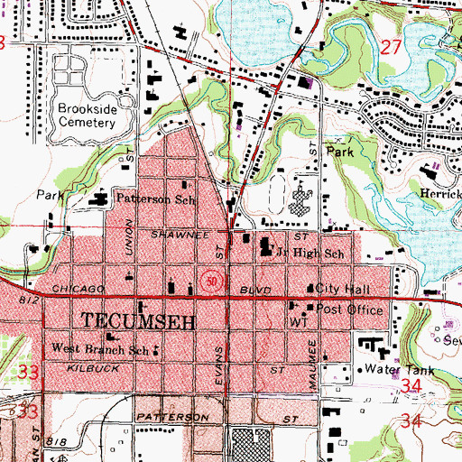 Topographic Map of City of Tecumseh, MI