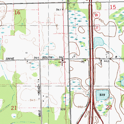 Topographic Map of Township of Tekonsha, MI