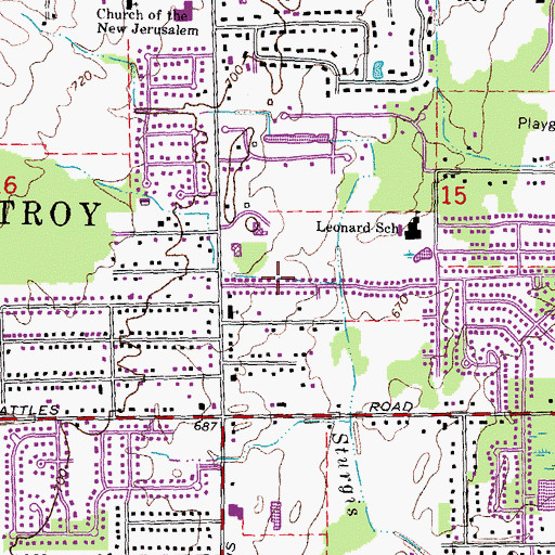 Topographic Map of City of Troy, MI