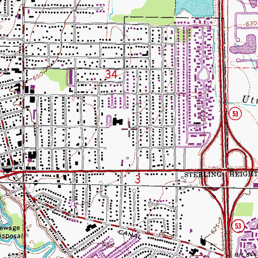 Topographic Map of City of Utica, MI