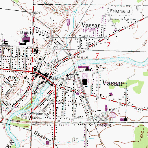 Topographic Map of City of Vassar, MI