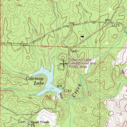 Topographic Map of Coleman Lake Campground and Picnic Area, AL