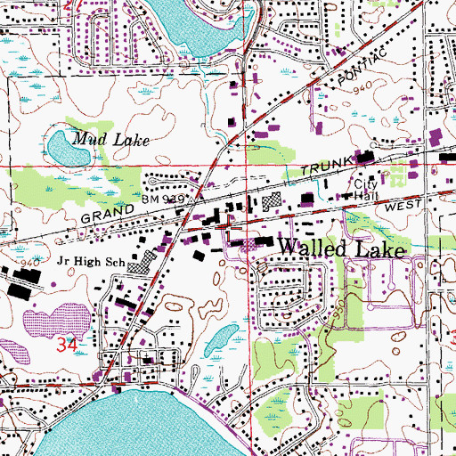Topographic Map of City of Walled Lake, MI