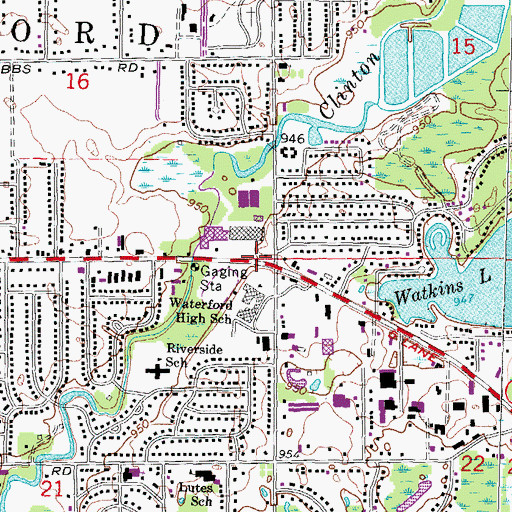 Topographic Map of Charter Township of Waterford, MI