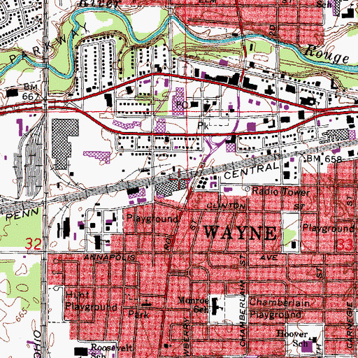 Topographic Map of City of Wayne, MI