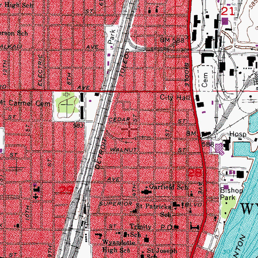 Topographic Map of City of Wyandotte, MI