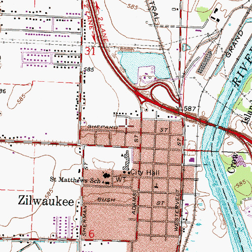 Topographic Map of City of Zilwaukee, MI