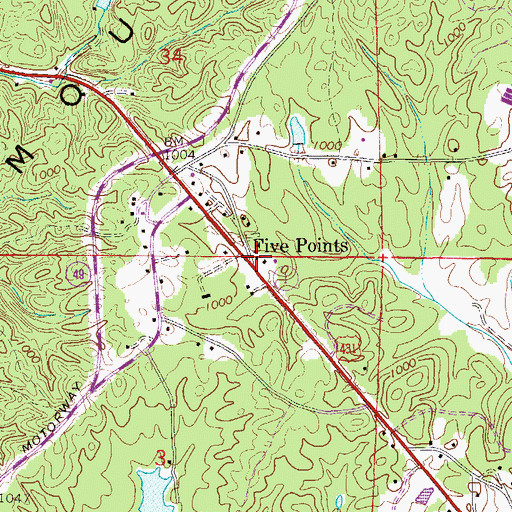 Topographic Map of Five Points Church, AL