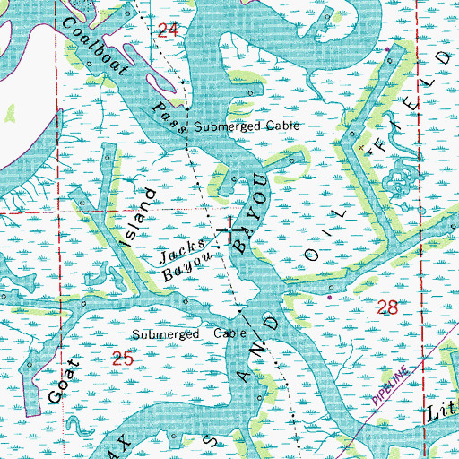 Topographic Map of Jacks Bayou, LA