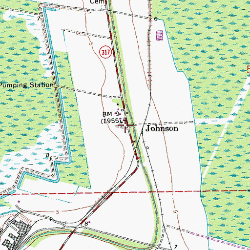 Topographic Map of Johnson, LA